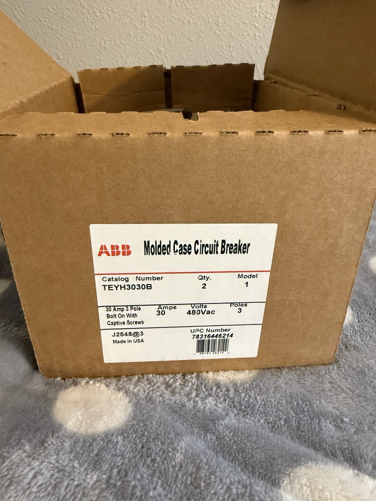 ABB TEYH3030B Molded Case Circuit Breaker 3P 30A 480Vac Bolt-On 2-Pack