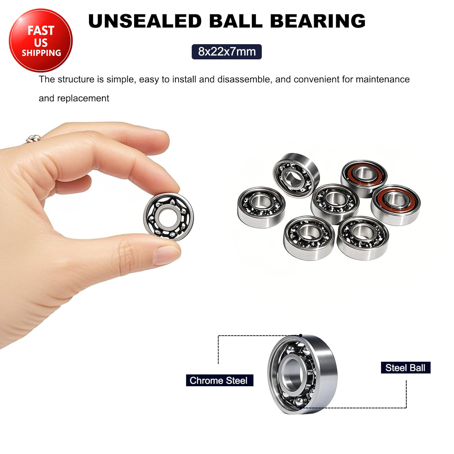 20 Pcs 608 Ball Bearings –High Precision Rating Fidget Spinner Bearing Miniature