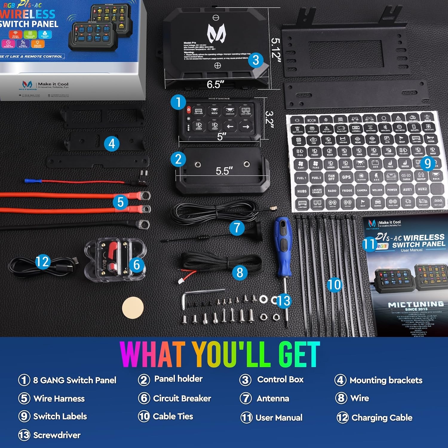 MICTUNING Wireless On/Off Switch Panel Toggle Circuit Relay Control System Box