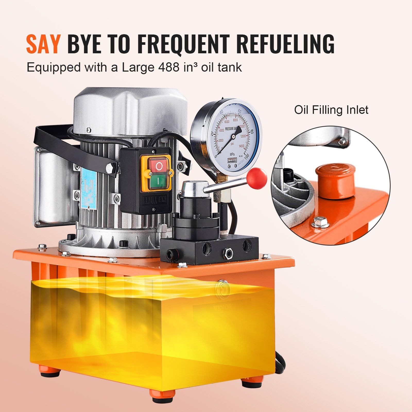 Electric Hydraulic Pump 10000PSI 750W 110V 488in³/8L Adjustable Flow
