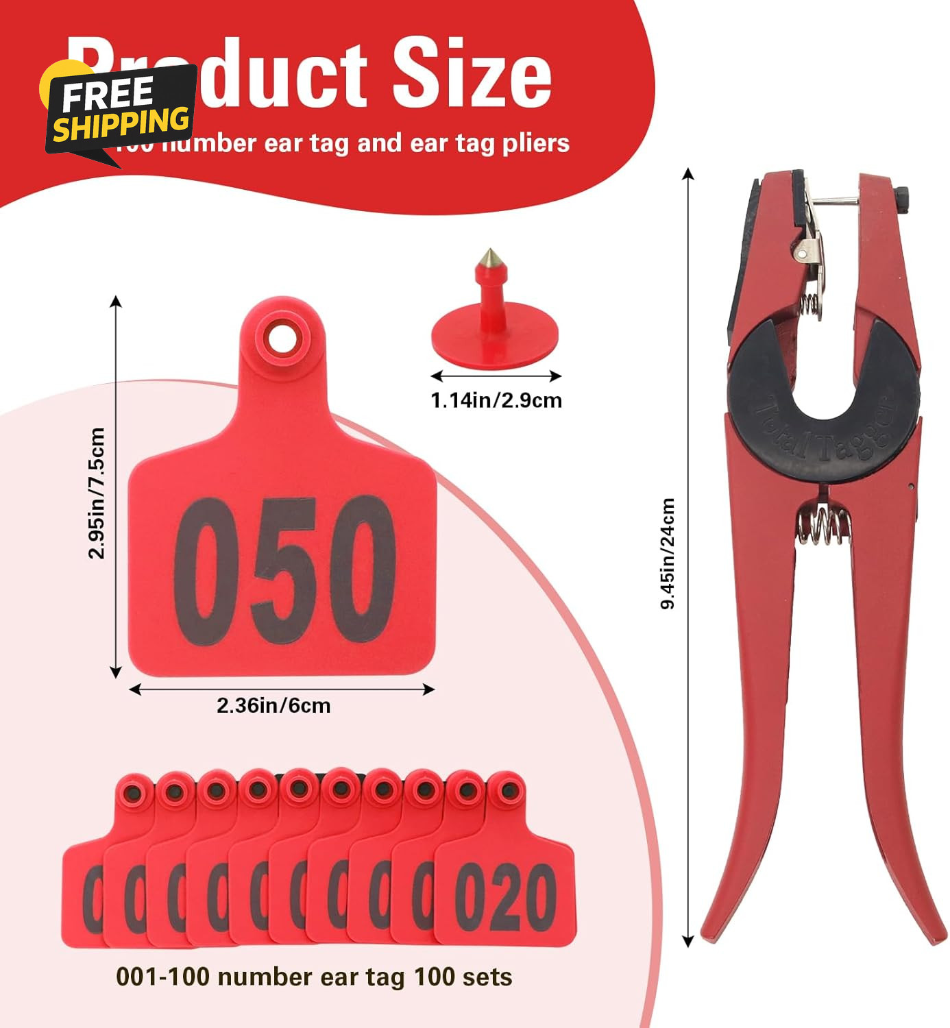 Cattle Ear Tags 001-100 Number Plastic Livestock Animal Tag for Cows Ear Tag
