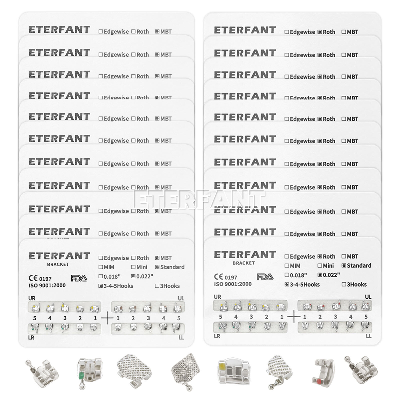 20PCs Dental Orthodontic Bracket Brace Metal Standard Mini Roth/MBT 022 345Hooks
