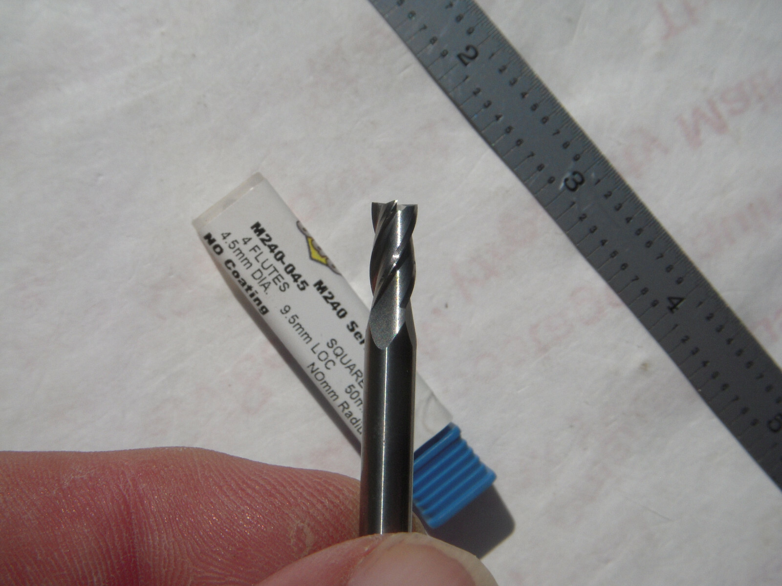 NEW CGS USA 4.5MM DIA. X 9.5MM LOC X 50MM OAL C.C. 4FL. CARBIDE SQUARE ENDMILL