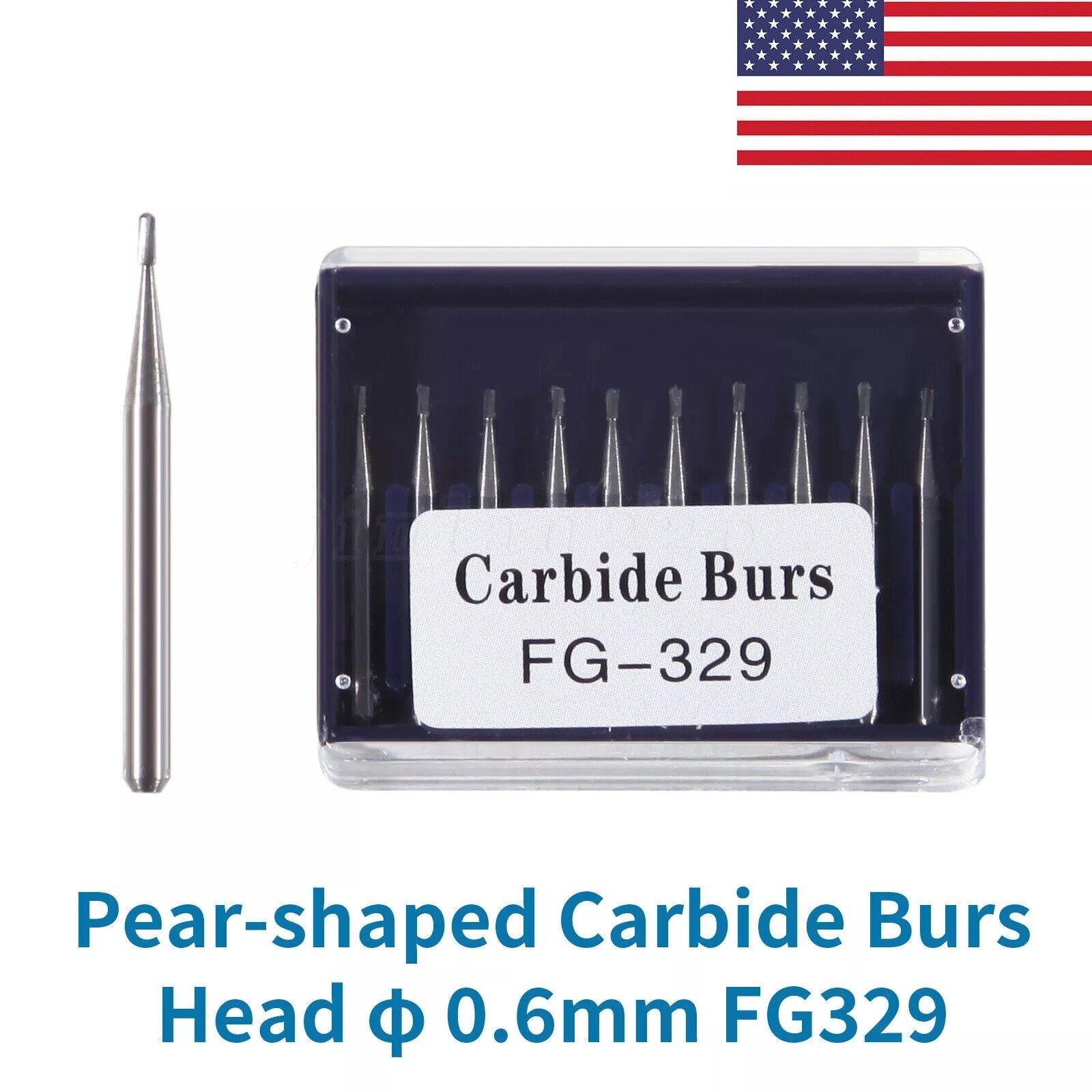 Dental Carbide Burs FG-329 Pear Burs for High Speed Handpiece 19mm 10pcs USA