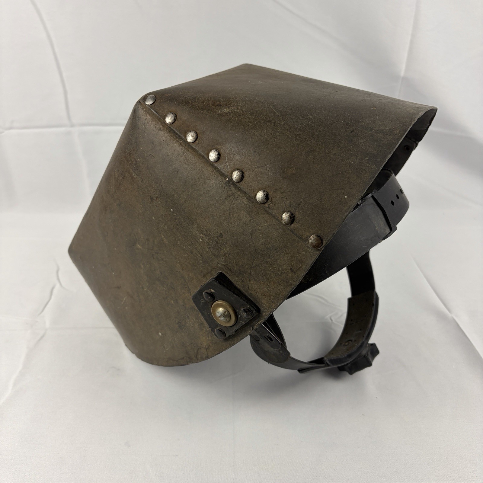 Antique Welding Mask Helmet Shade Molded Riveted Fiberboard Original Glass
