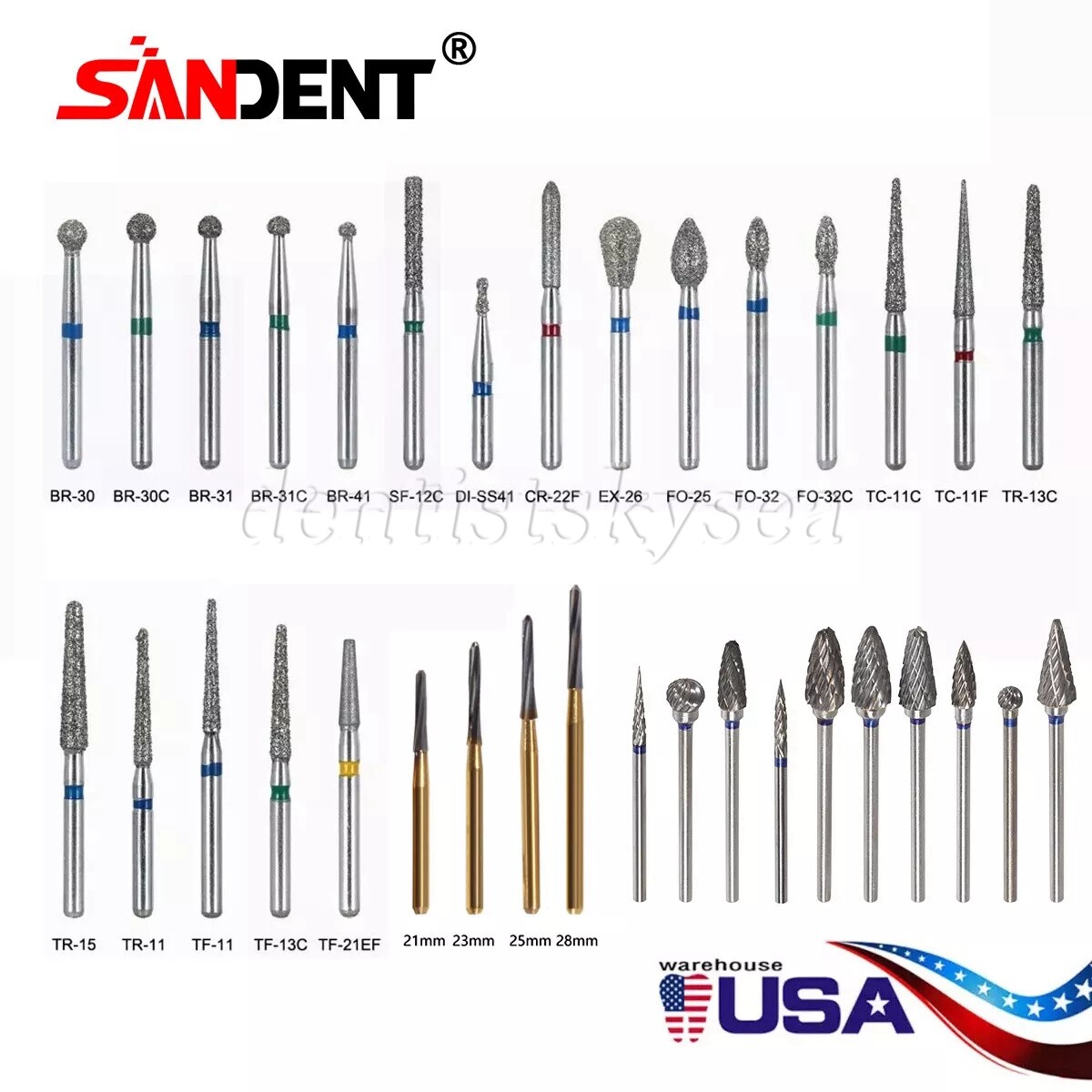 Dental Diamond /Carbide Steel Burs Drill Round For High Speed Handpiece /HP Burs