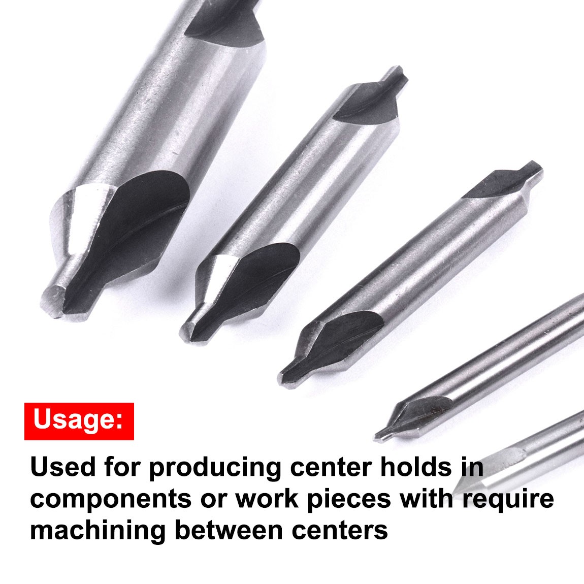 5-Piece HSS Center Drill Bits Set #1-#5, 60° Angle for Lathe & Metalworking