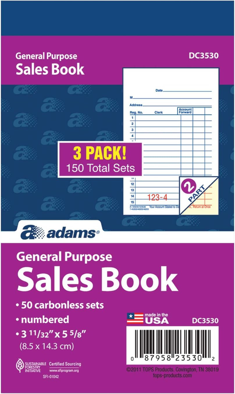 General Purpose Sales Book, 2-Part, Carbonless, White/Canary, 3-11/32 X