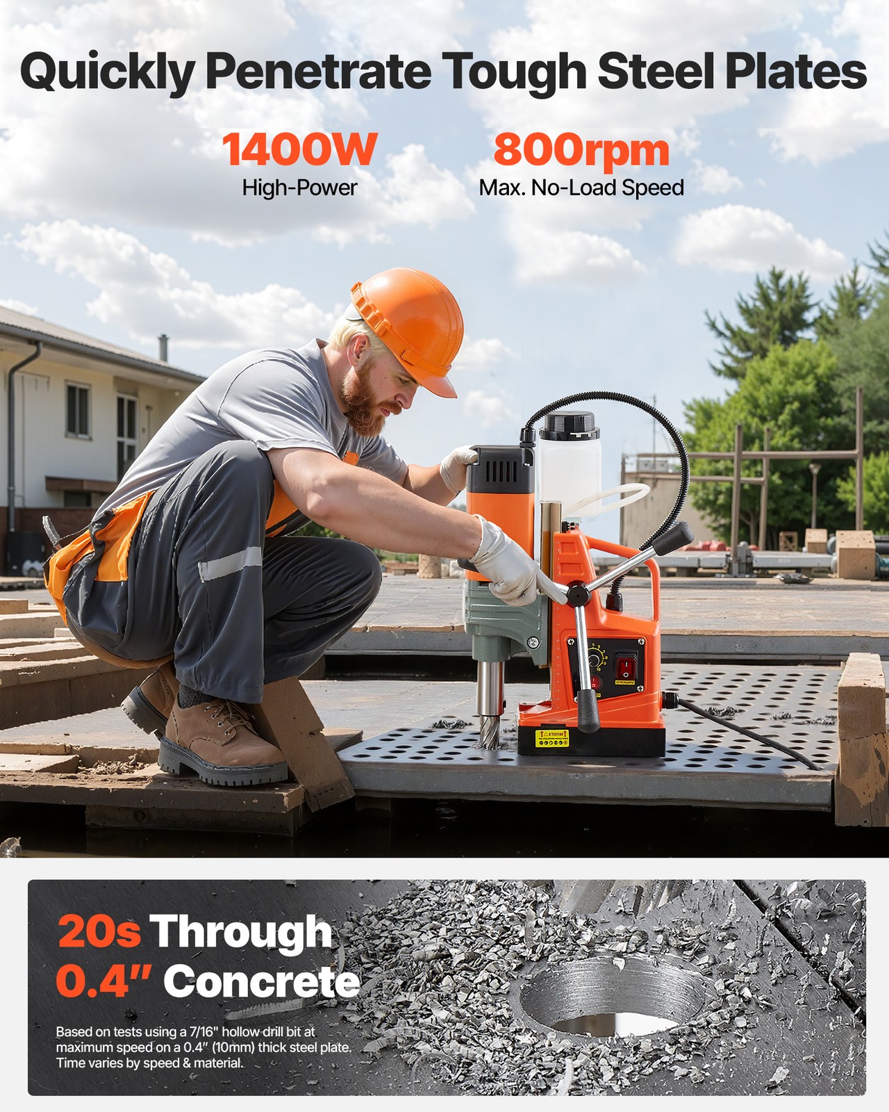 VEVOR Magnetic Drill Press Mag Drill Press 1400 W 2 in Boring Diameter 0-800 RPM
