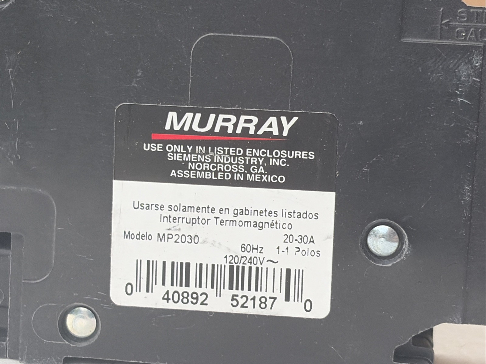 MURRAY MP2030 TYPE MH-T two single pole Twin Tandem 20A / 30A Circuit Breaker