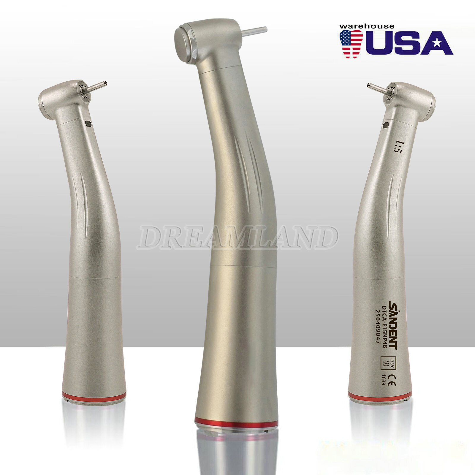 3pcs SANDENT Dental 1:5 LED Contra Angle Handpiece High Speed for Electric Motor