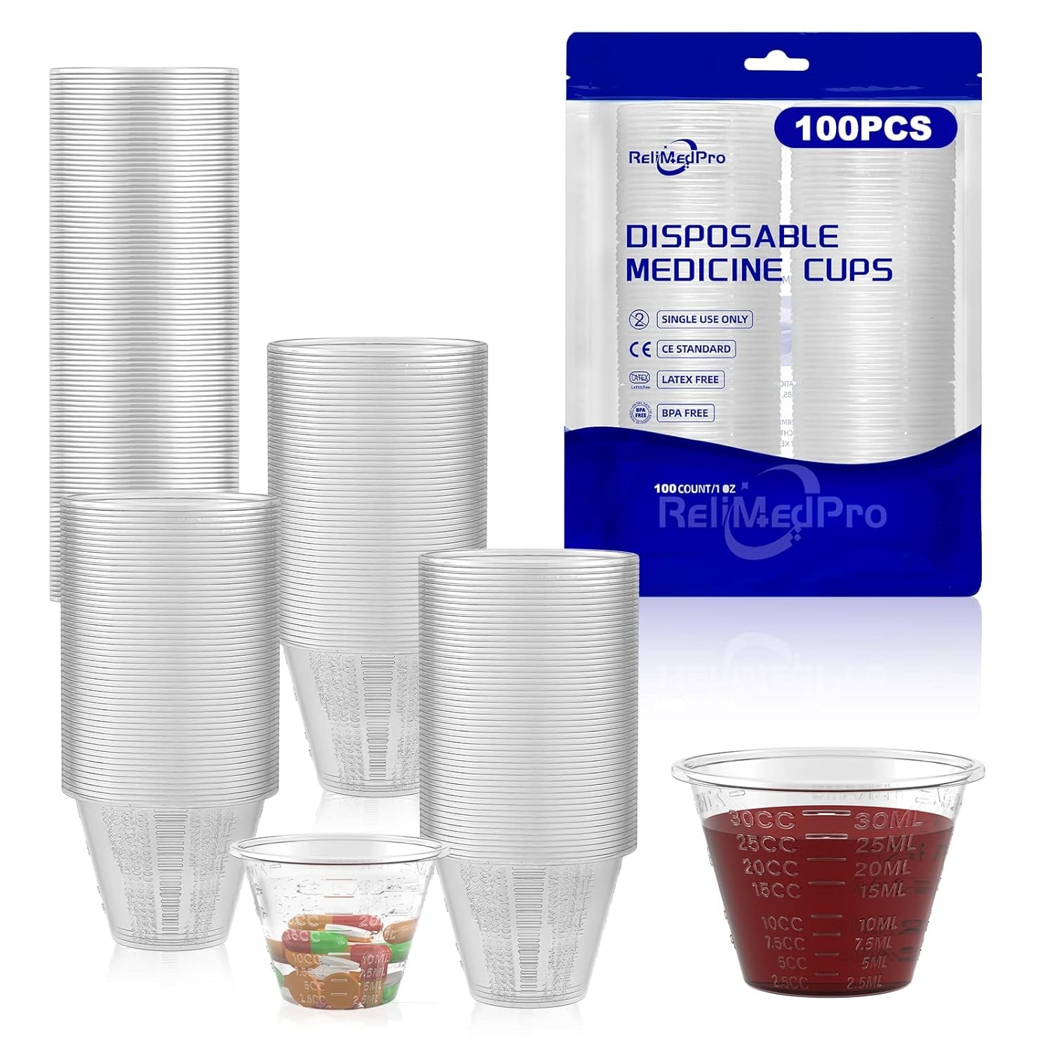 Disposable Medicine Cups Graduated, Bulk Pack of 100, 1 oz 30ml Small