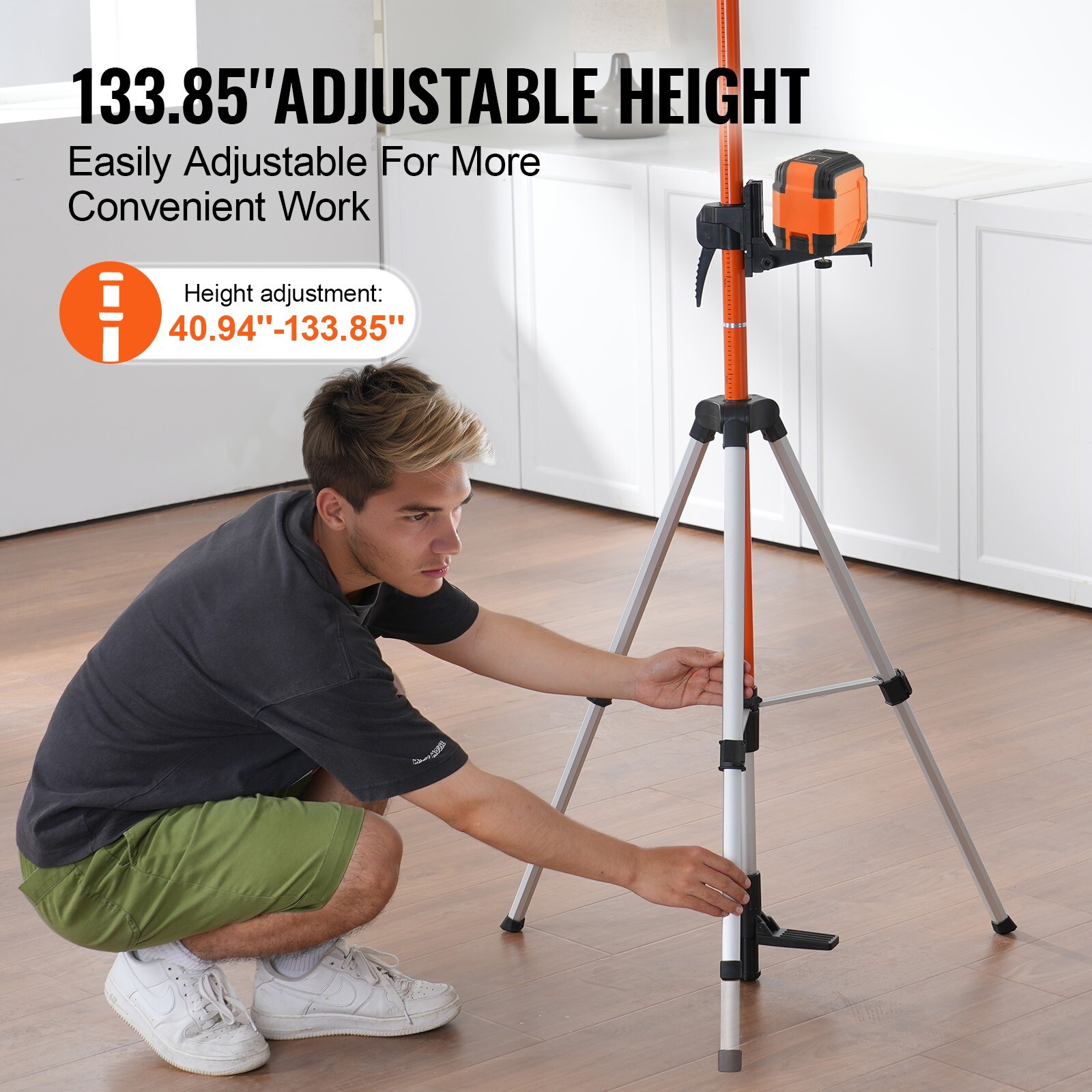 VEVOR Laser Level Tripod 1/4″-20 & 5/8″-11 Thread 40.94-133.85 in Height Adjust
