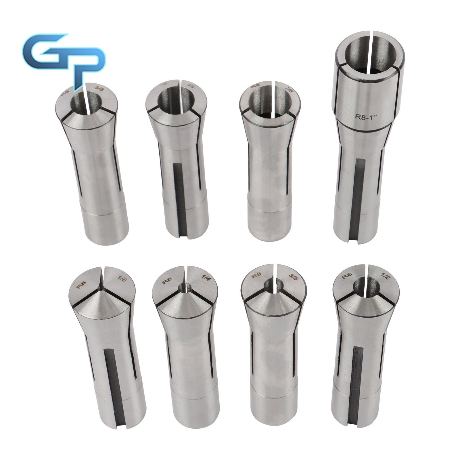 8 Piece R8 Collet Set 1/8″ 1/4″ 3/8″ 1/2″ 5/8″ 3/4″ 7/8″ Precision Ground