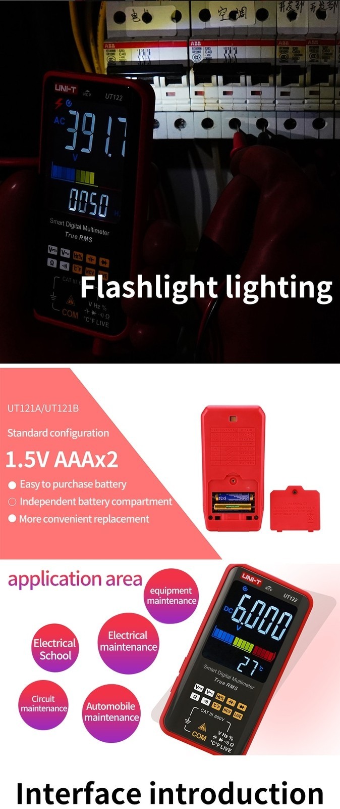 Intelligent TRMS Digital Multimeter Voltage Frequency Dual Display NCV LIVE Test