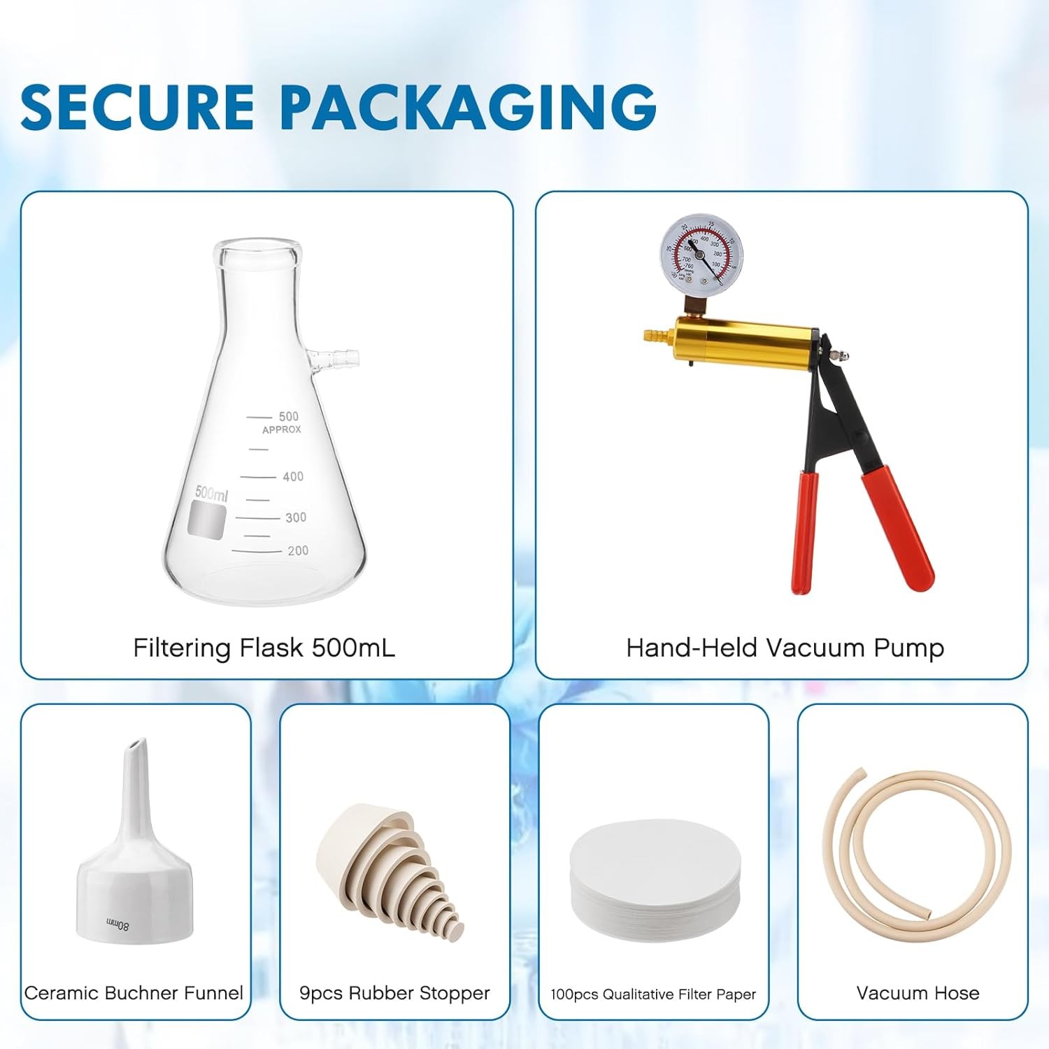 500 mL Buchner Funnel Filtering Vacuum Filtering Flask w/ Handheld Vacuum Pump