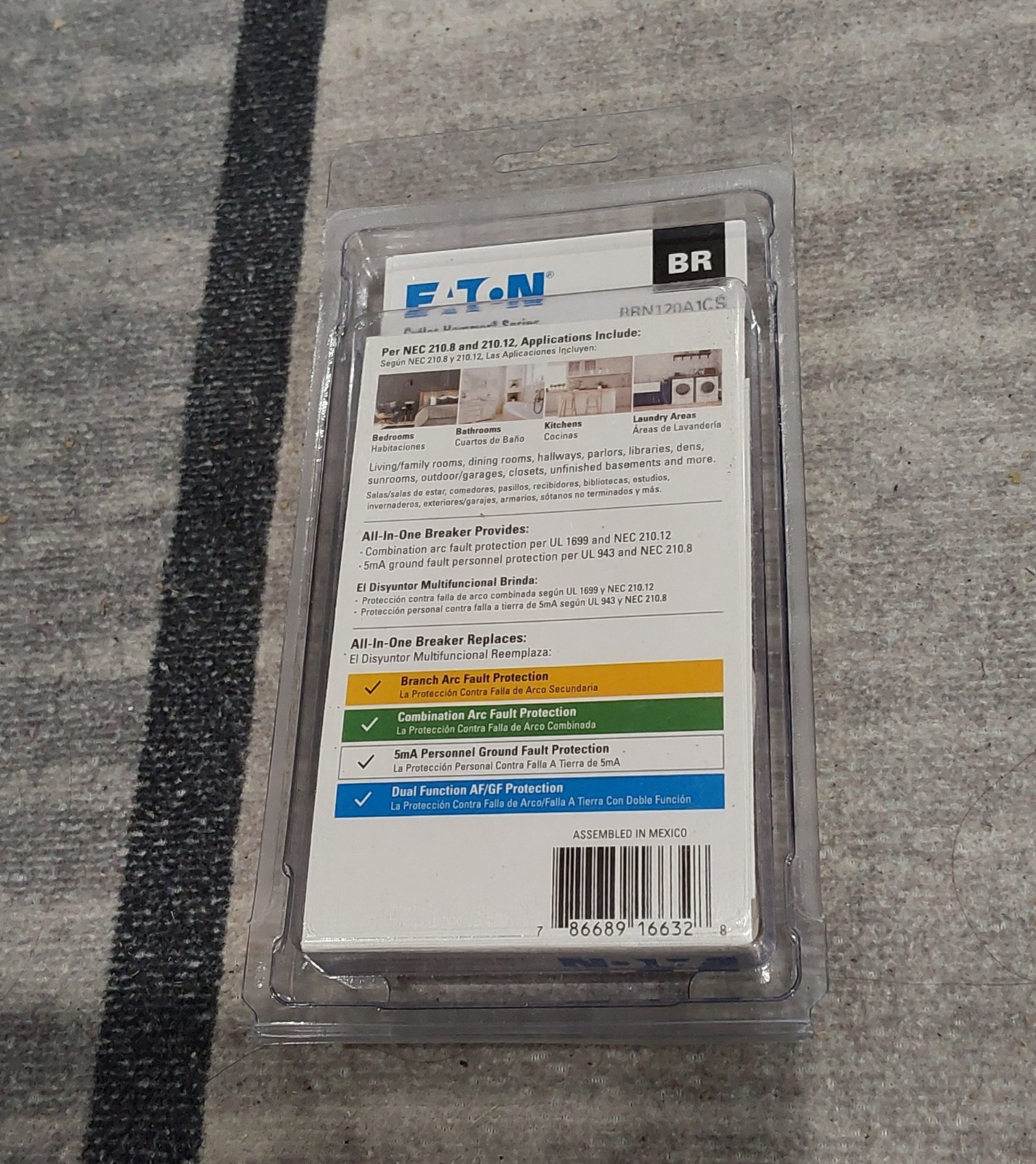 Eaton BRN120A1CS BR 20A 120V 1-Pole Arc Fault/Ground Fault Circuit Breaker NEWE2