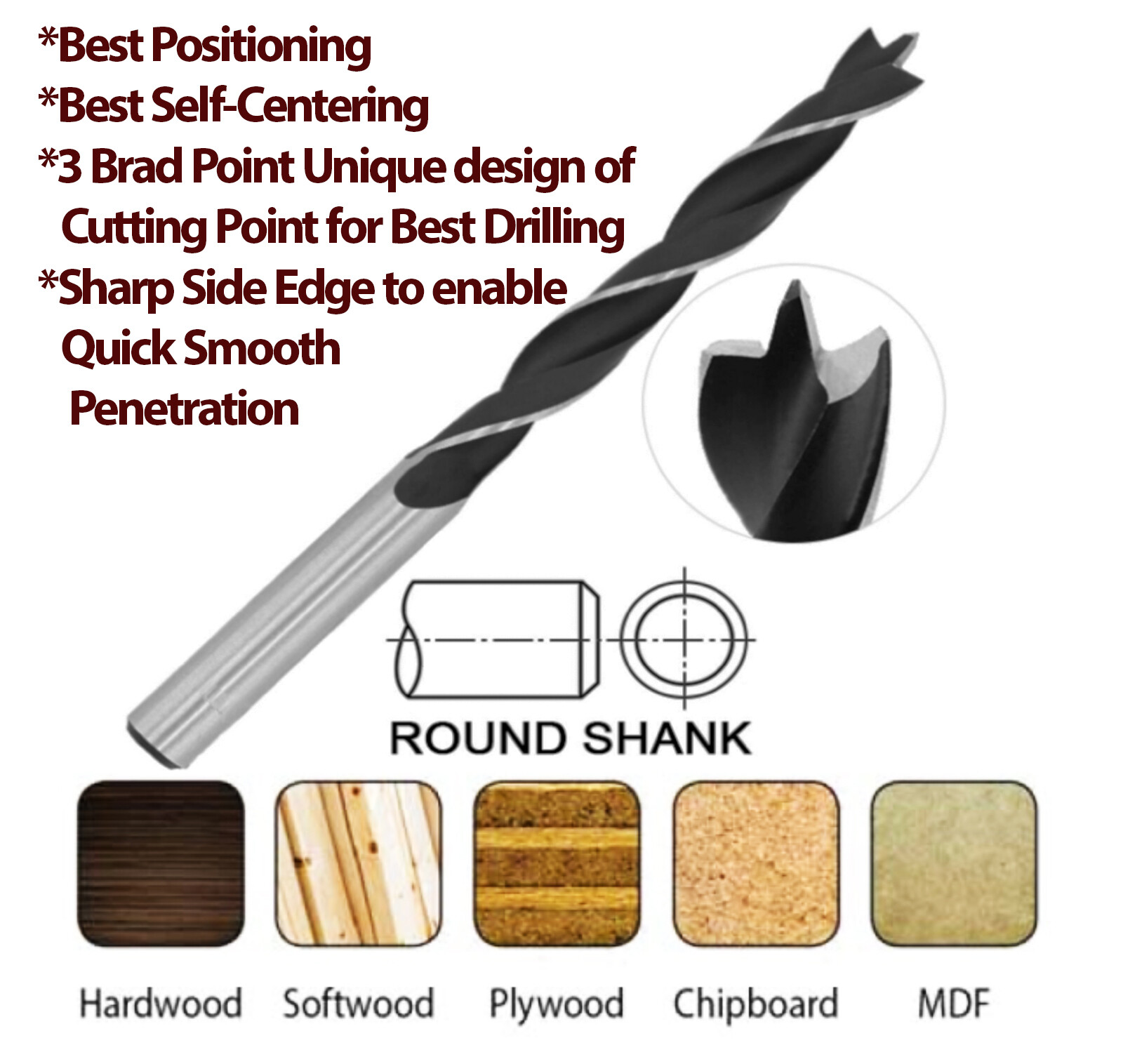 Wood Brad Point Drill Bit 5/16″ Woodworking Drills for Hardwood Softwood-15Pcs
