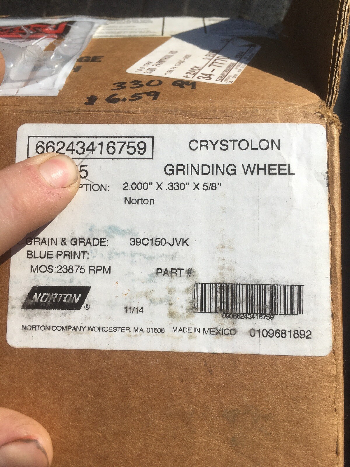 5: Norton 39C150-JVK 2” x .330 x 5/8 Silicone Carbide Tool Post Grinder Wheel
