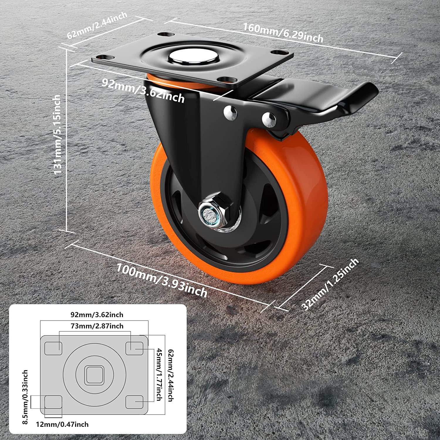 4″ Caster Wheels Set of 4 Heavy Duty 2200lb Swivel Locking Industrial Workbench