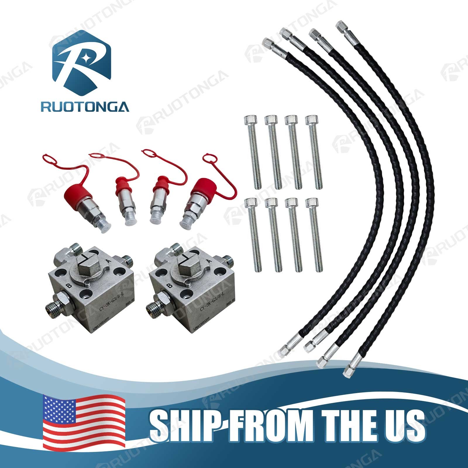 2 Three Way Diverter Valves for 1-2 ton Chinese Mini Excavator w/ Quick Connects