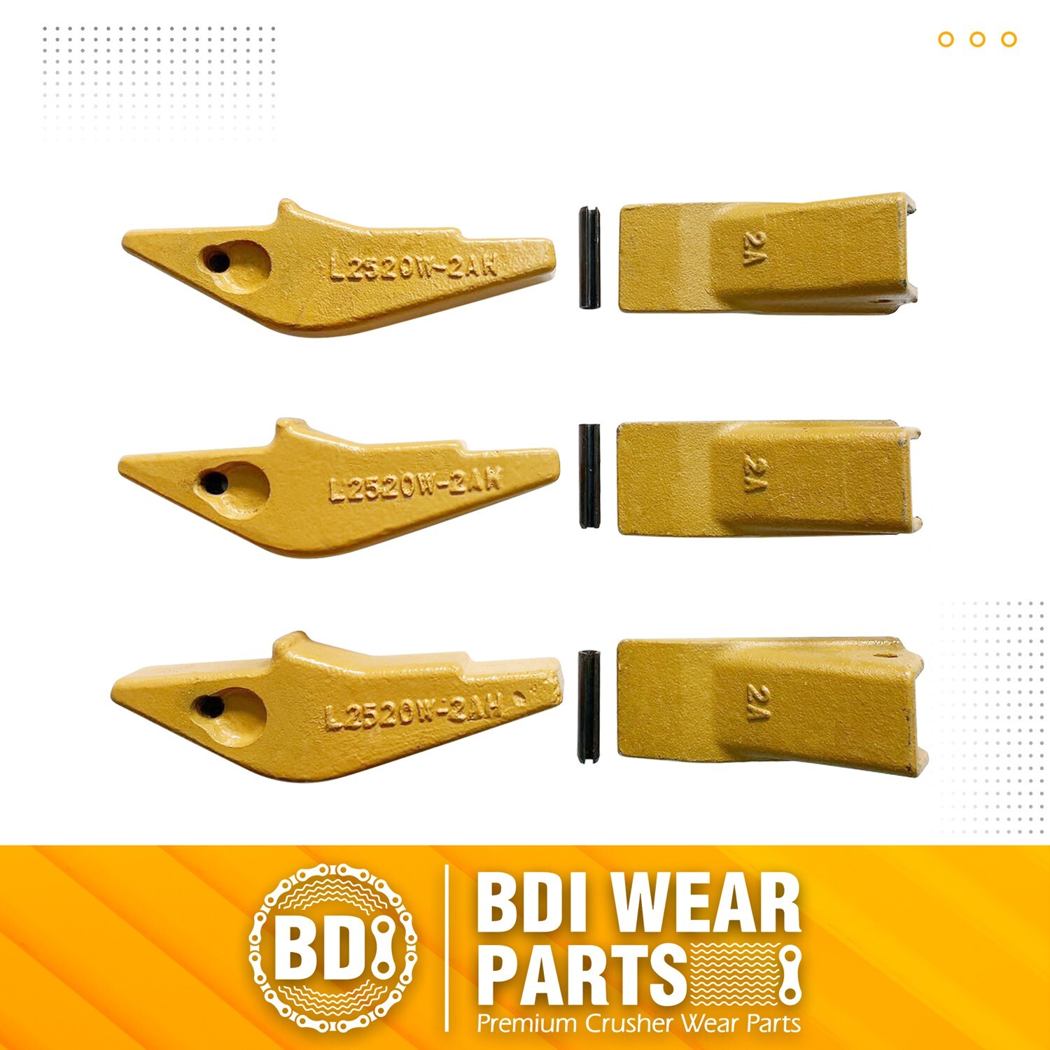 Weld-on Flush Mount L2520N-2AH Bucket Shanks 2A Bucket Teeth with Pins – 3 Set