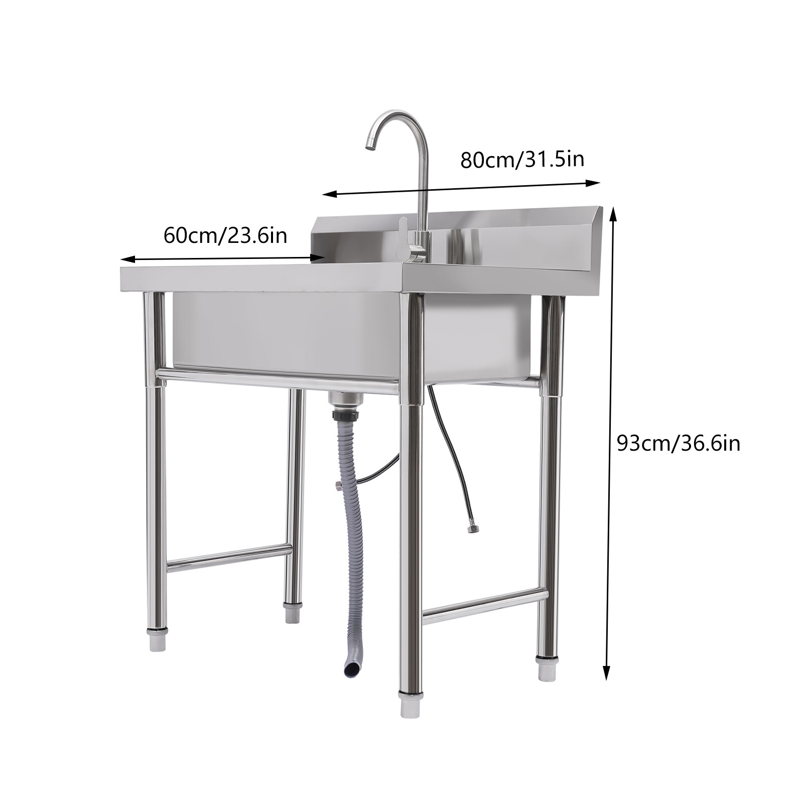 Commercial Stainless Steel 1-Compartment Kitchen Utility Sink With Faucet