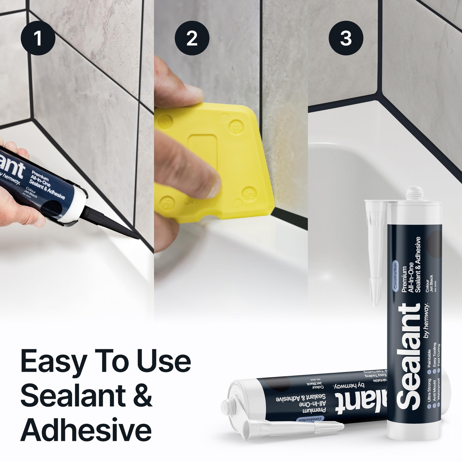 Jet Black Construction Sealant & Adhesive All-in-One Hybrid 1 Pack,