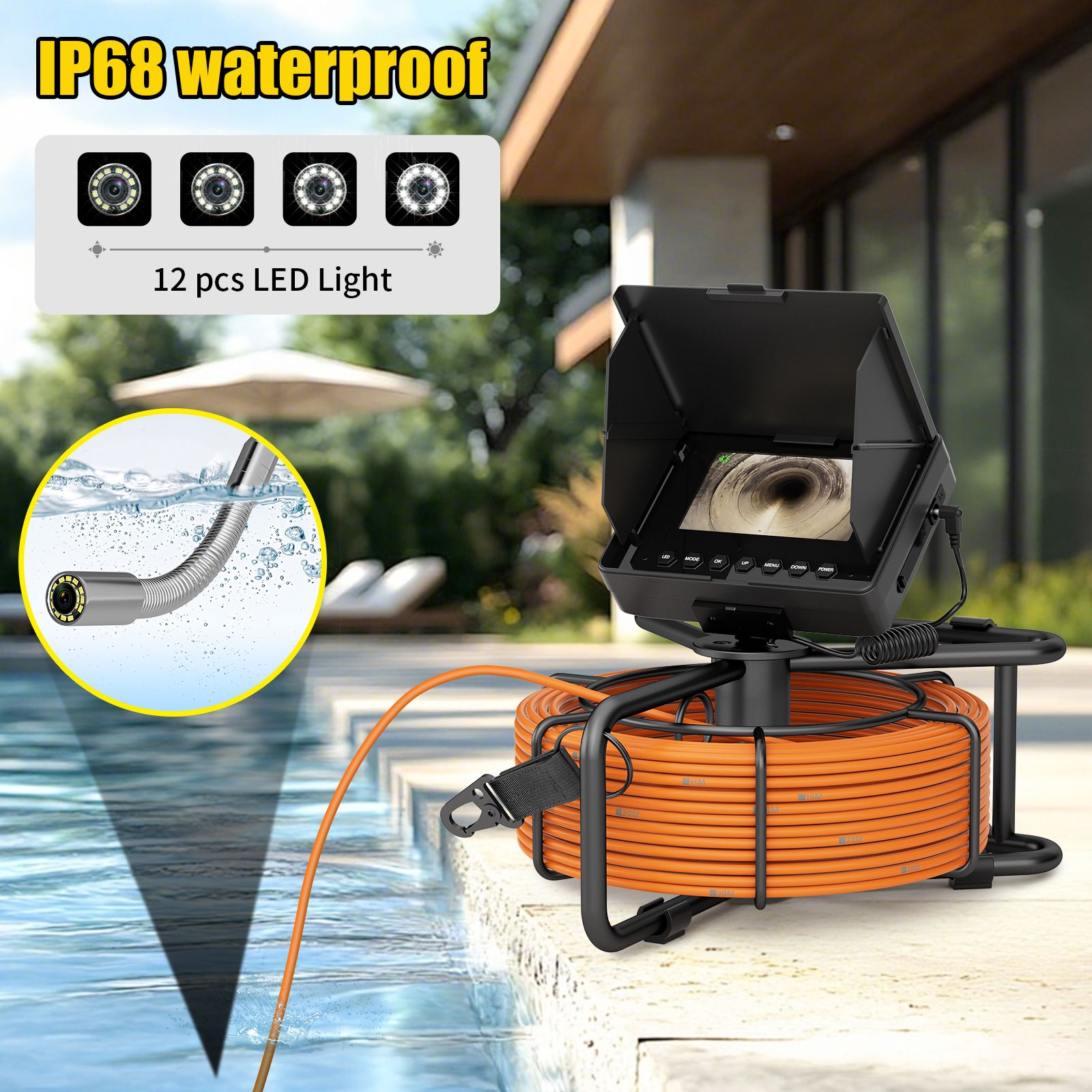30M Sewer Pipe Inspection Camera, DVR Pipeline Industrial Endoscope 4.3″in IP68