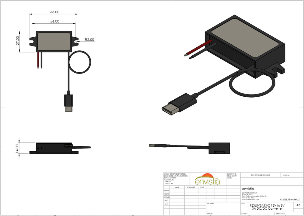 12V (8-23V) In To 5V Out DC-DC Converter Module 3A 15W with USB-C Output