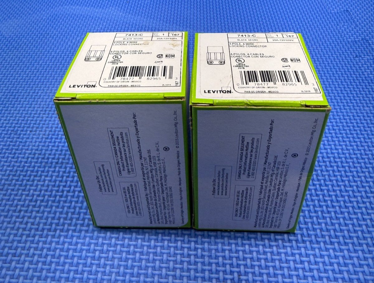 Lot of 2 – Leviton 7413-C 4-Pole 4-Wire 20Amp 120/208V Locking Connector
