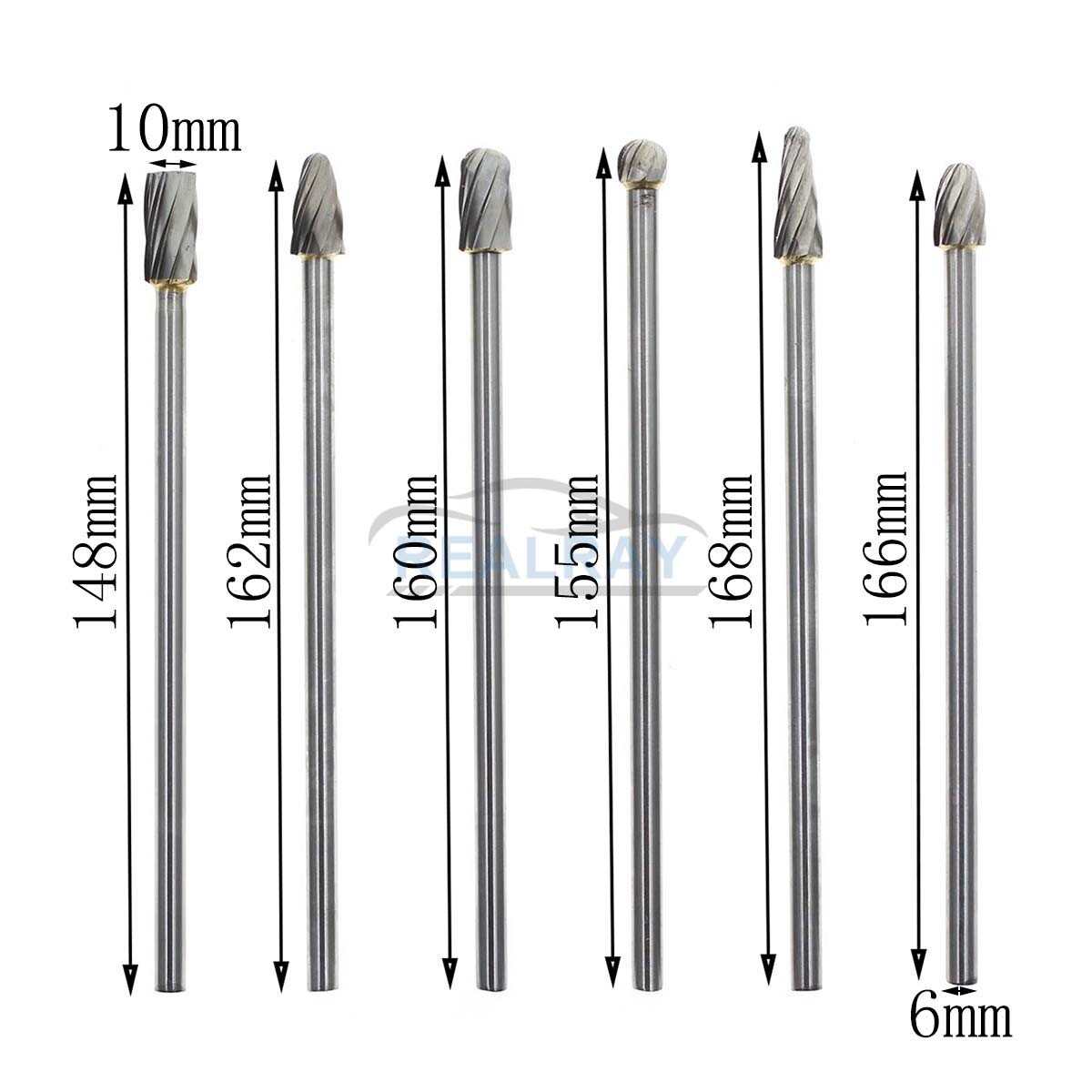 10mm Rotary Aluminum Cut Burr 6mm 1/4″ Shank 150mm Long Reach Carbide Burs 6pcs