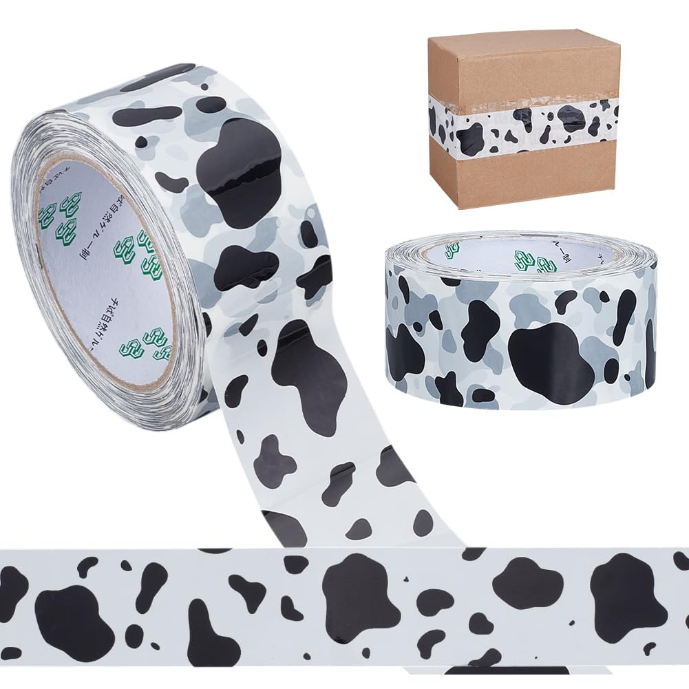 2 Rolls White Cow Packing Tape 1.9 Inch Wide Designer Decorative Craft Box