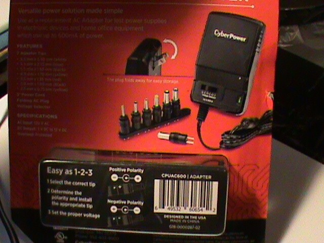 CyberPower CPUAC600 120V ac 150W 600mA Black Universal Power Adapter