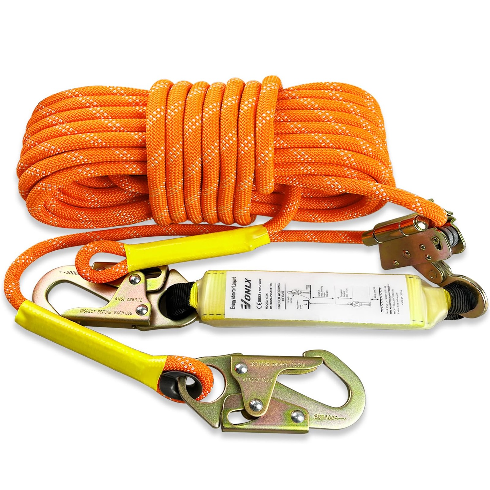 Fall Protection Safety Rope 50FT Heavy Duty Vertical Roofing Ropes Alloy Steel