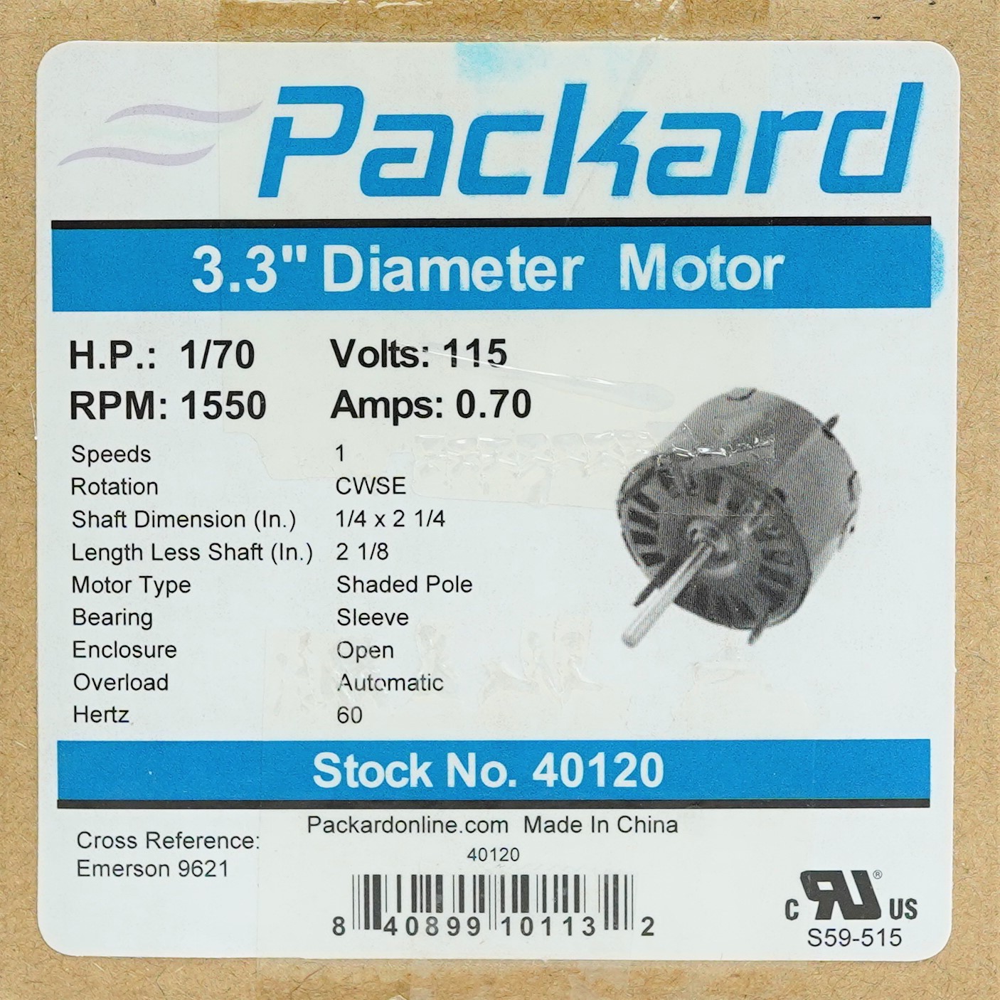 40120 3.3″ Motor 1/70 HP 1500 RPM 115 Volts CW Rotation Replaces Fasco D120 U-14