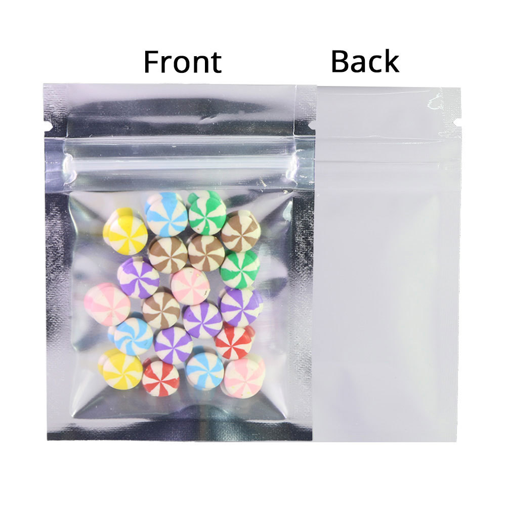 2.5×3.5in Clear Front Glossy White Back Foil Mylar Flat Zip Lock Pouch Bag W02