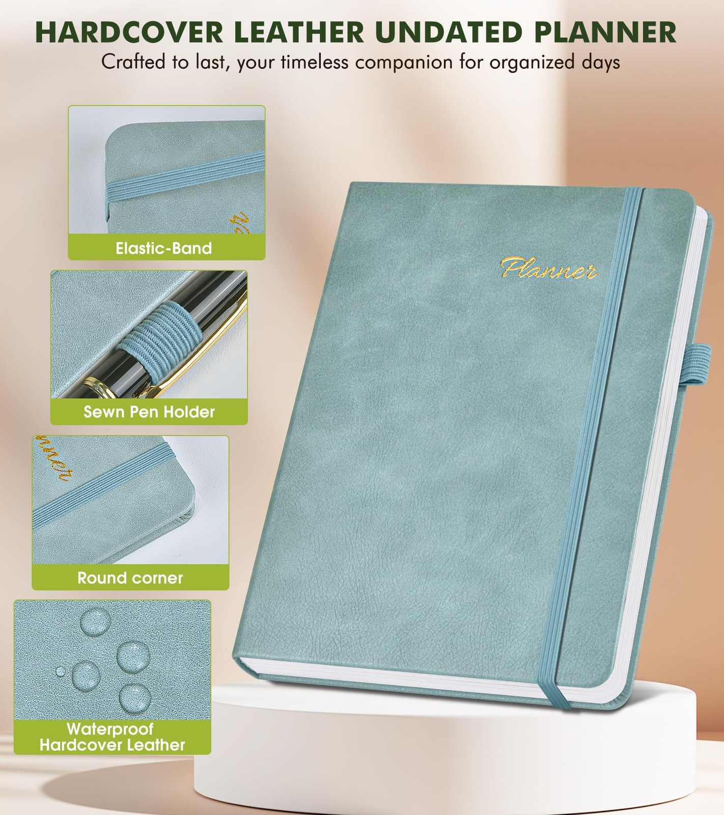 Undated Weekly and Monthly Planner, Hardcover Leather Calendar Blank Planner,…