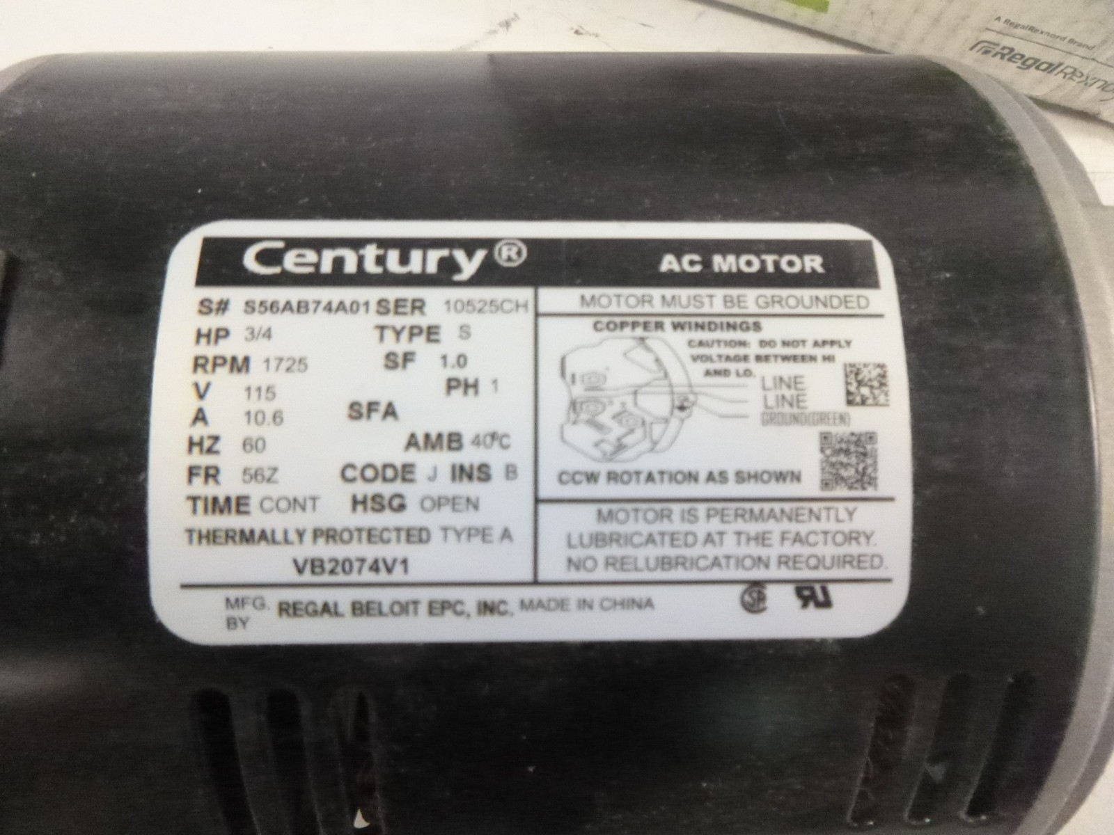 Century VB2074V1 9.45″ Single Speed Evaporative Cooler Motor
