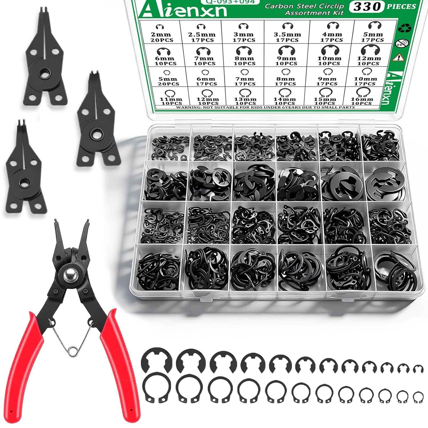 330Pcs Snap Rings Assortment Kit External Retaining C Clips E-Clip Circlip Set