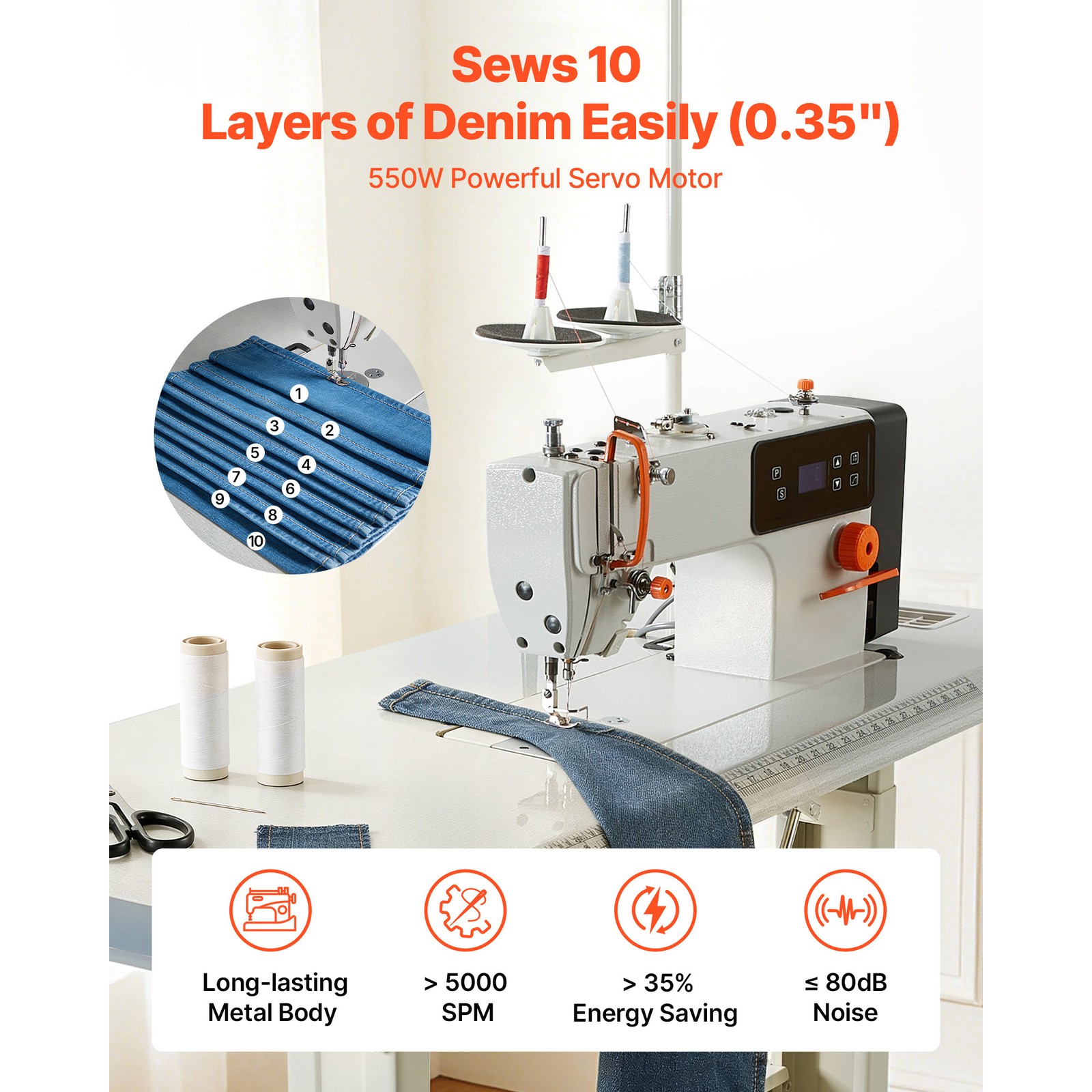 Uimoso Industrial Sewing Machine Set with Lockstitch and 550W Servo Motor
