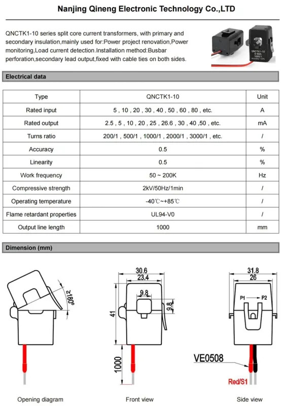 Current Transformer Split Core Clamp CT Sensor QNCTK1 5A 10A 50A 100A Range