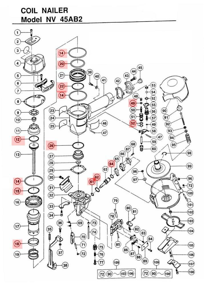 CoFast® High Quality Rebuild O-Ring Set for Aftermarket Hitachi NV45AB2