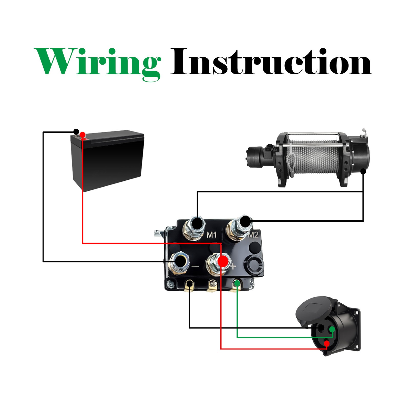 12V 8000lb Winch Solenoid Contactor Relay kit w/Control Box 4 Pre-Wired Cables