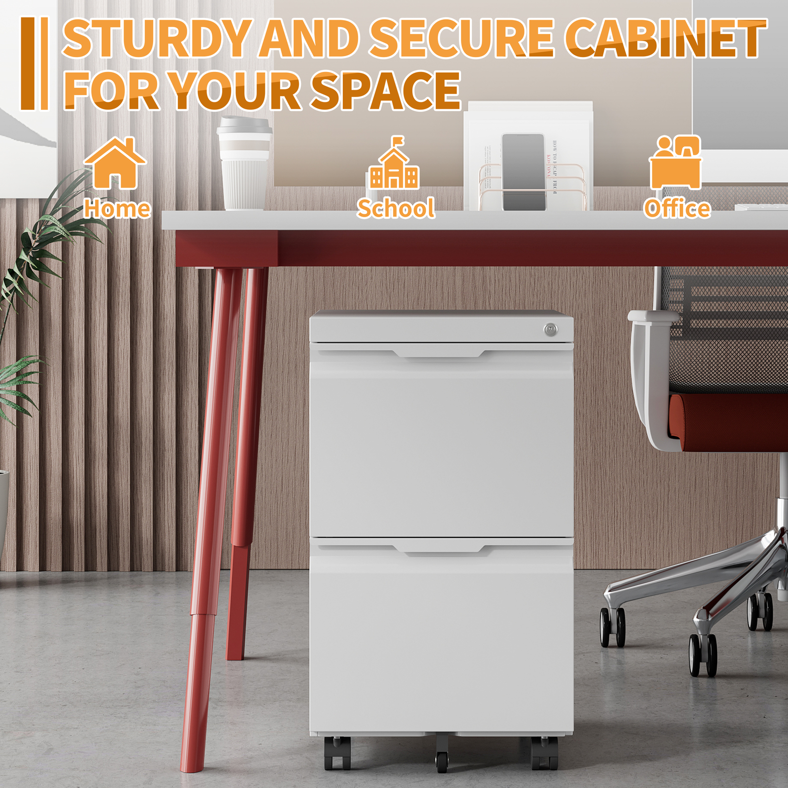 2 Drawer Mobile File Cabinet, Under Desk Storage Cabinet With Lock Office Filing