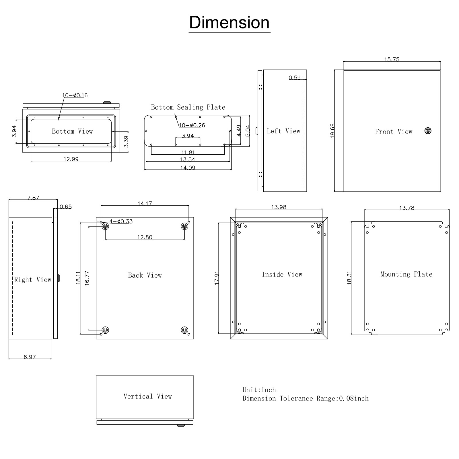 Carbon Steel Electrical Enclosure Box 20x16x8″ IP65 Wall Junction Box Outdoor