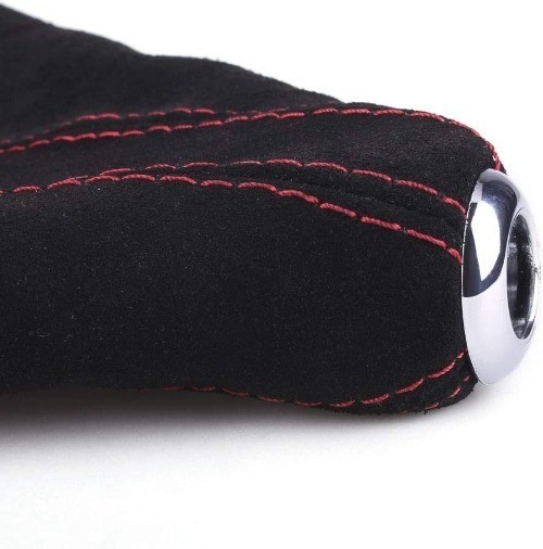 Suede Leather Shift Boot with Red Stitch Manual or Auto Gear Shifter Cover Red