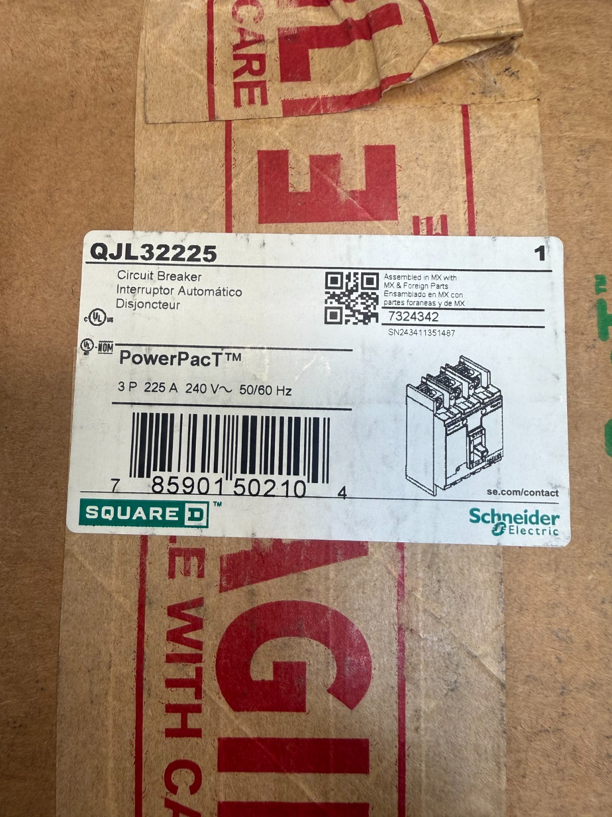 SQ D QJL32225 Circuit Breaker *New In Box*