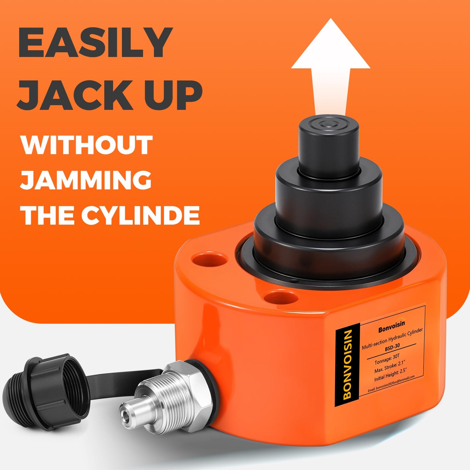 Bonvoisin Hydraulic Ram Jack 30T Low Profile Porta Power Cylinder 30T, Orange