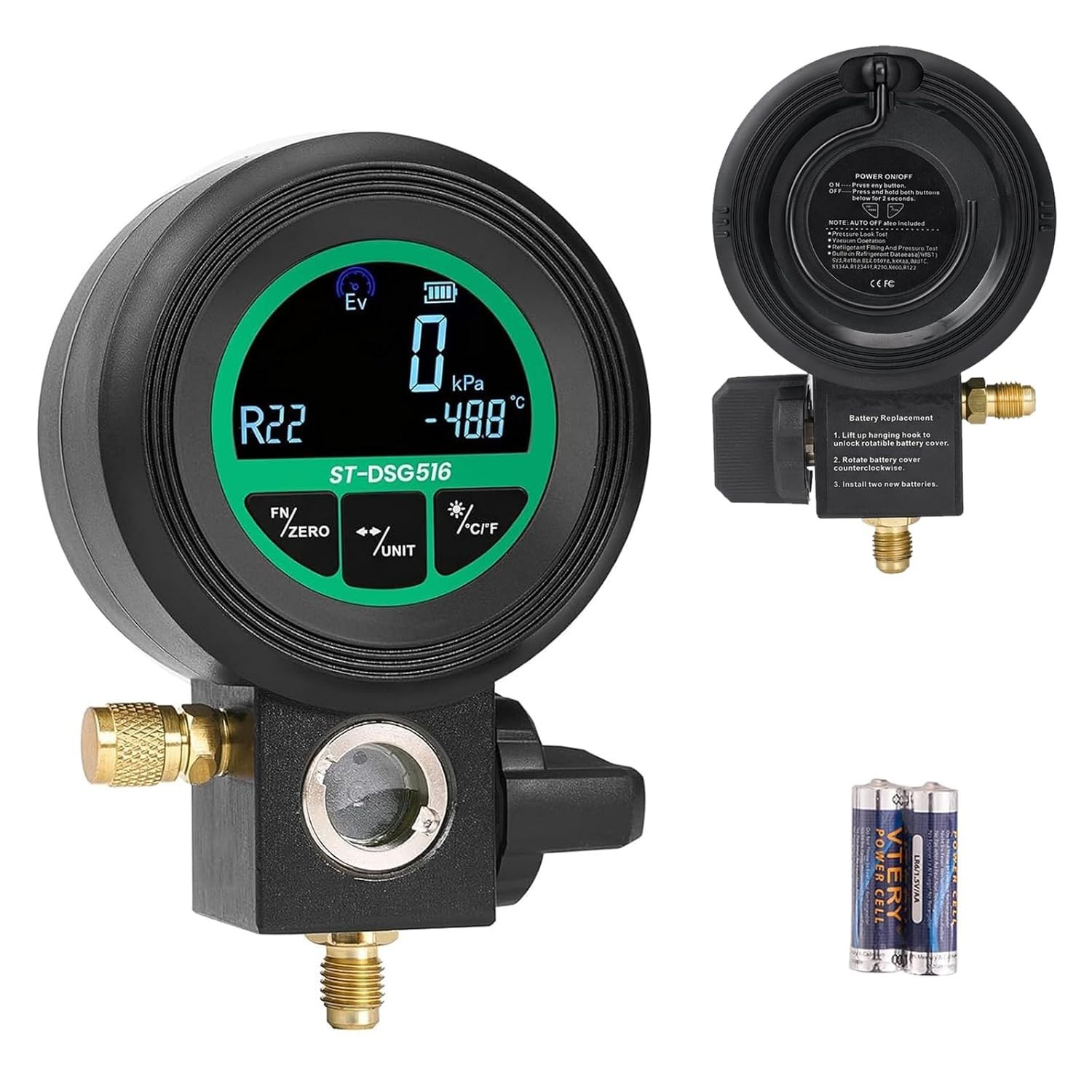 HVAC Digital Manifold Gauge with Backlit LCD & Multi-Refrigerant Support